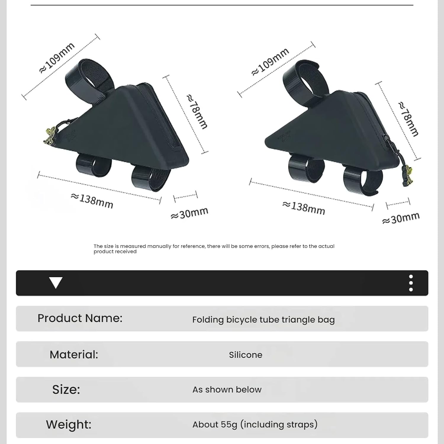 シリコンバイクトライアングルフレームバッグ 3点サポート マジックストラップ付き 片手ジッパーデザイン マウンテンバイクにユニバーサ