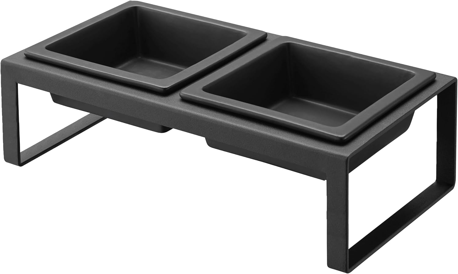 Yamazaki Home Tower Steel and Ceramic Pet Food Stand | 2 Bowls for Food and Water | Feeder for Small Cats and Dogs | Non-Slip - Tall - 1.25 Cups, 300 Milliliters Per Bowl
