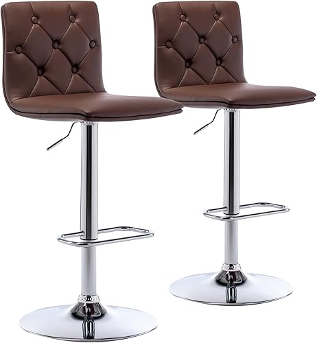 Miniatura 1 de Brage Living Taburetes de bar ajustables copetudos, modernos taburetes de bar giratorios de piel sintética con respaldo, sillas de bar de altura de