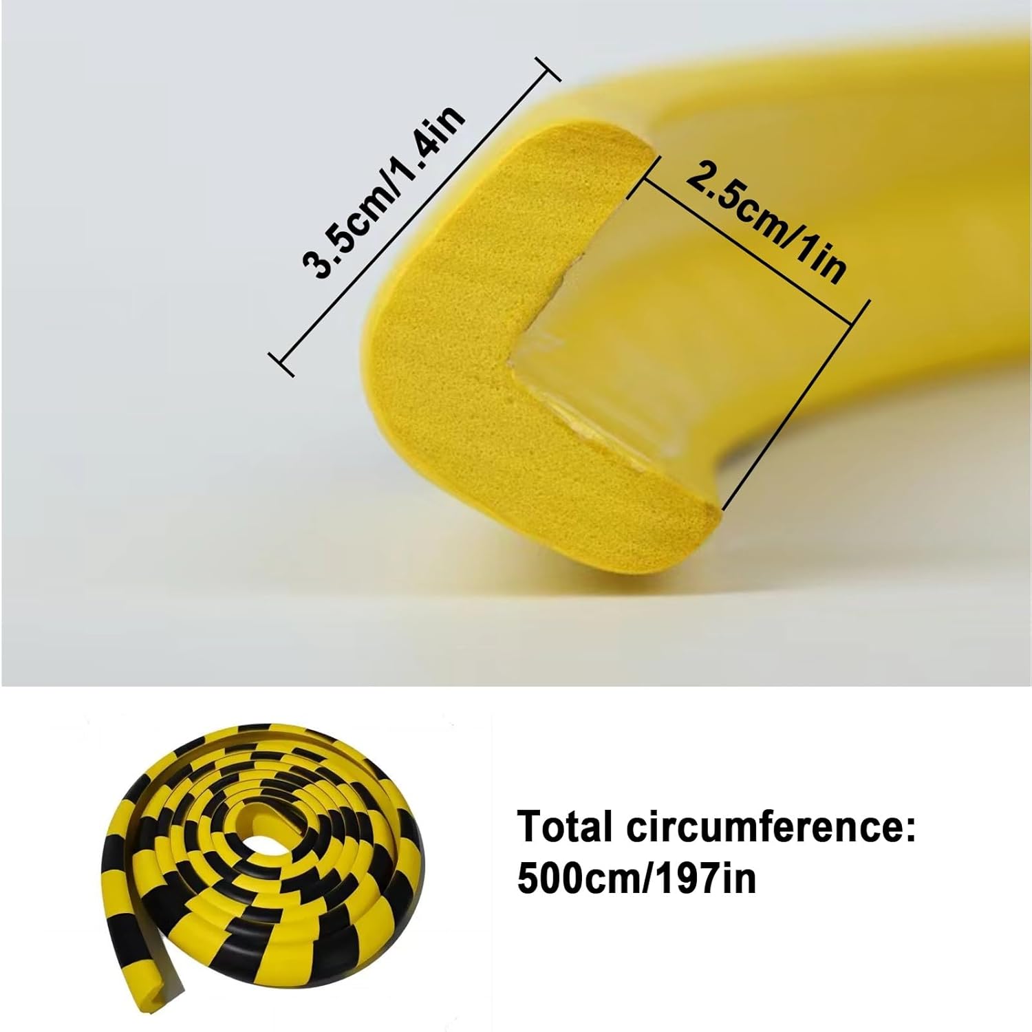 Wall Edge Corner Guards, L-Shaped Yellow Black Safety Bumpers, 197in/500cm Self-Adhesive Foam Protector Padding, for Factory Workshops Production Machines