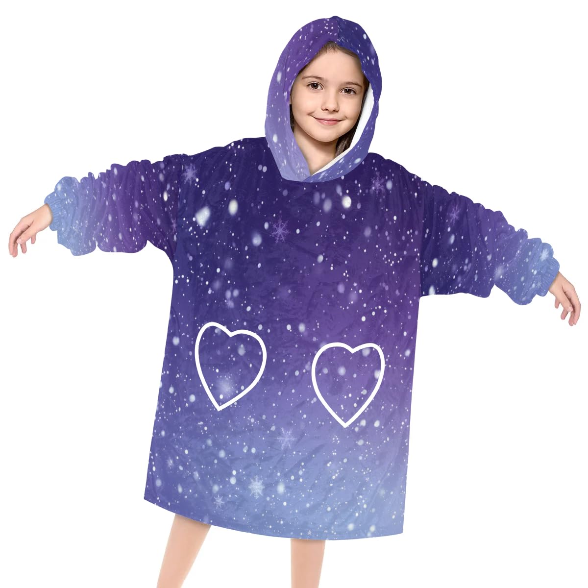 Wearable Blanket Hoodie for Kids, Shining Starry Sky Fleece Sweatshirt Blanket Oversized Blanket Sweatshirt with Pocket Flannel Warm Hooded Blanket 6-10 Year Old Girl Boy Gift, One Size
