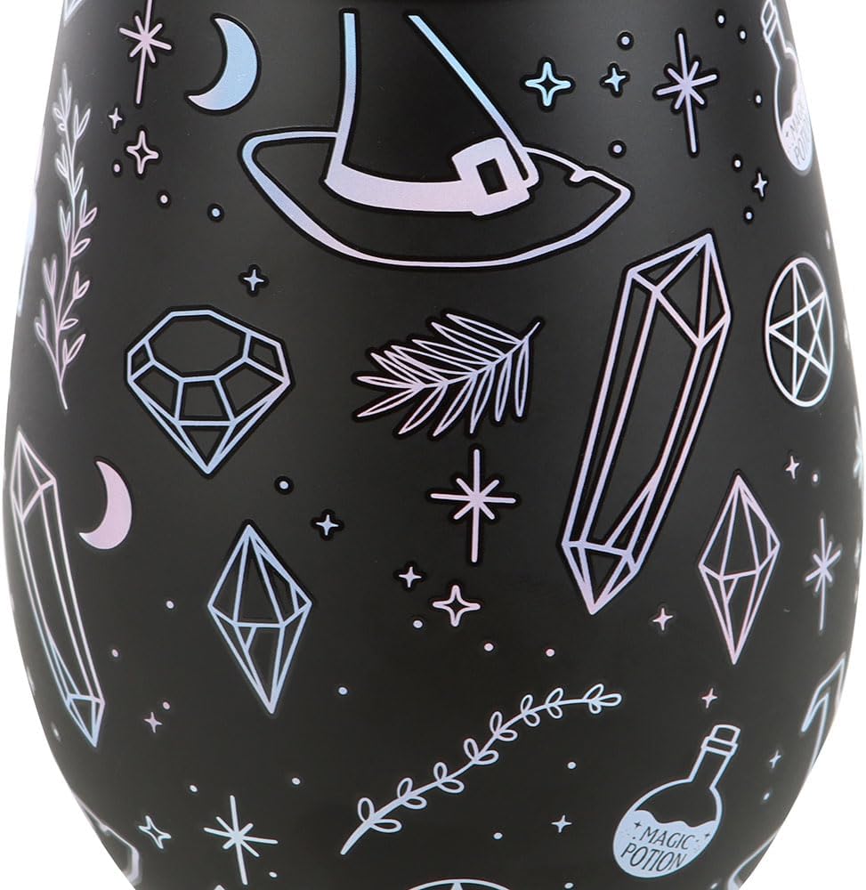Something Different Wholesale Crystal Witch Print Stemless Glass - 15 oz Unique Stemless Wine Glass for Crystal Enthusiasts, Witchcraft Decor, Gift for Witches and Crystal Lovers