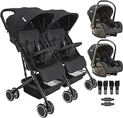 Carrinho Kiddo para Gemeos com 2 Bebe Conforto Mascote Preto