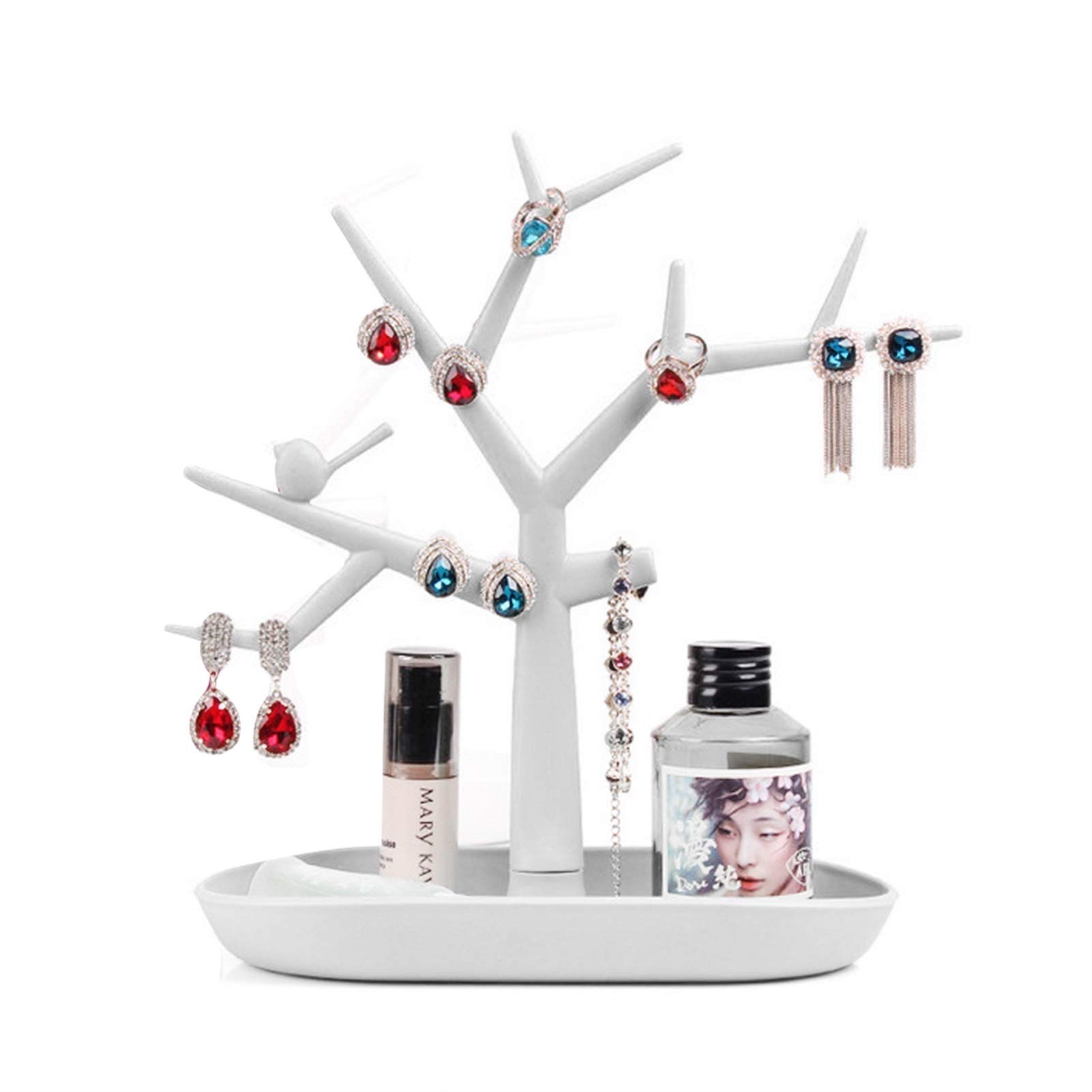 HDBCYUAZ Tree Design Jewelry Display Tower Necklace Earring Bracelet Holder Organizer Stand Key Storage Rack Creative Decorative Ornaments(Wit)