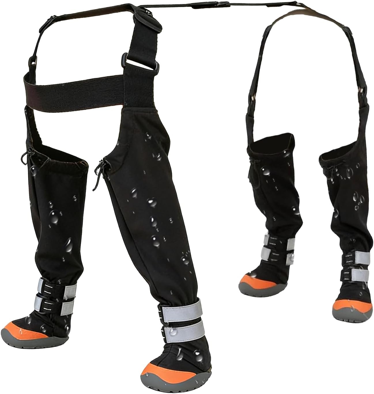 Dog Suspender Boots, Waterproof Paws Protector, Adjustable Suspender Boots for Small Dogs with Reflective Strip, for Puppy Pets Cold Weather Snow Winter Outdoor Walking