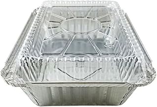 PACTOGO 2 1/4 lb. Oblong Deep Aluminum Foil Take-Out Pan with Clear Plastic Dome Disposable Containers 8.44" x 5.94" x 1.81" (Pack of 100 Sets)
