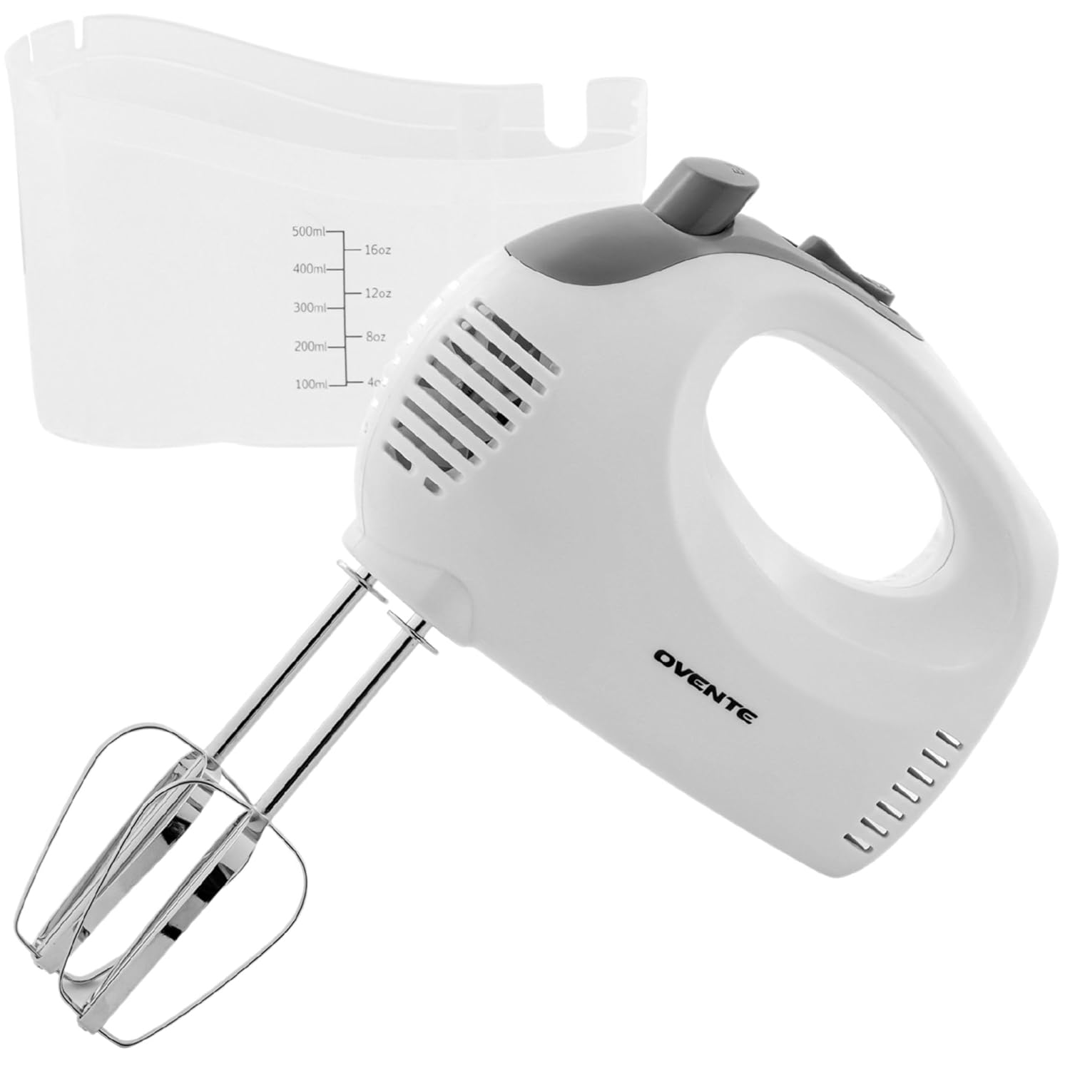 OVENTE 5-Speed Electric Hand Mixer with Stainless Steel Mixing Whisk Snap-On Storage Case Portable Lightweight 150W Motor Compact