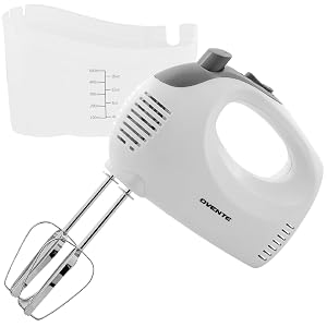 OVENTE 5-Speed Electric Hand Mixer with Stainless Steel Mixing Whisk Snap-On Storage Case Portable Lightweight 150W Motor Compact