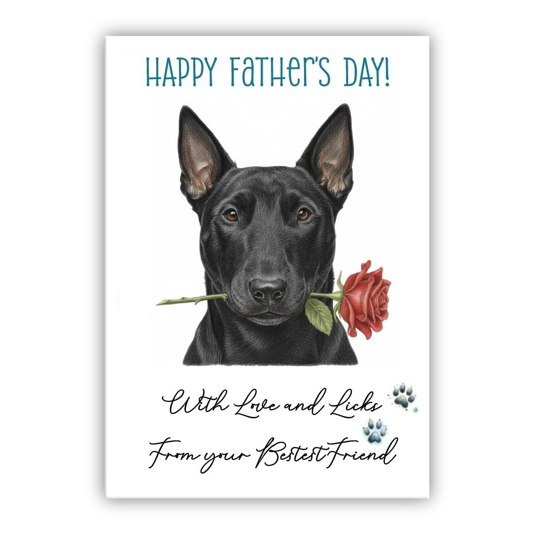 Father’s Day Card From the Dog – Cute Fathers Day Pet Card – “With Love and Licks” – Multiple Breeds Available (• Bull Terrier black)
