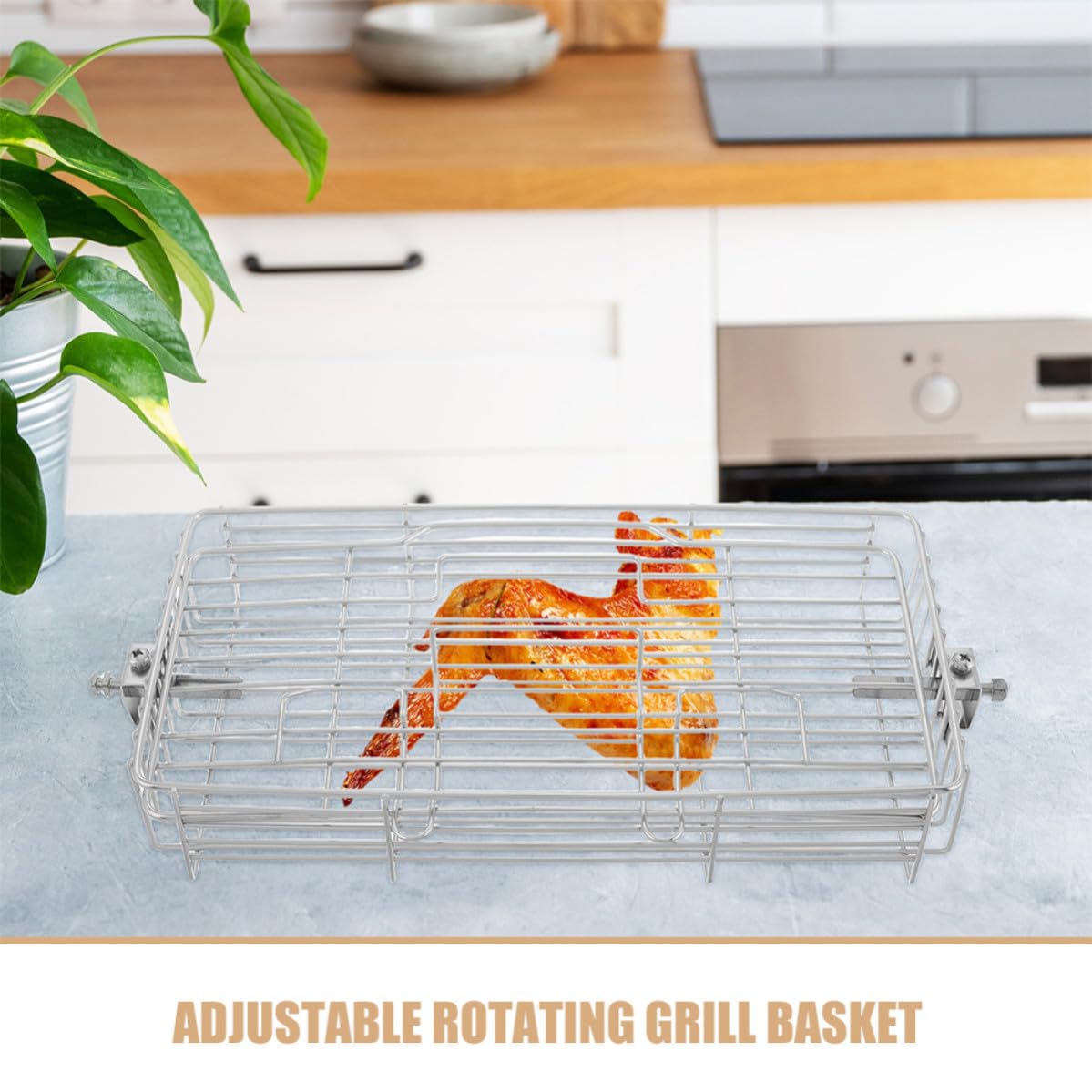 Toddmomy Cestello per Grigliare Rotante, Cestino per Grigliare Pesce, Acciaio Inox Argento, Struttura Regolabile ed Espandibile, per Carne e Frutti di Mare, Campeggio e Barbecue