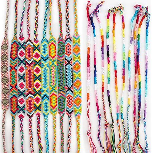 GAUSKY 20 Pieces Woven Friendship Bracelets - 2 Styles Adjustable Handmade Braided Strings Bracelets Anklet Multicolor Bracelets Bulk for Women Girls
