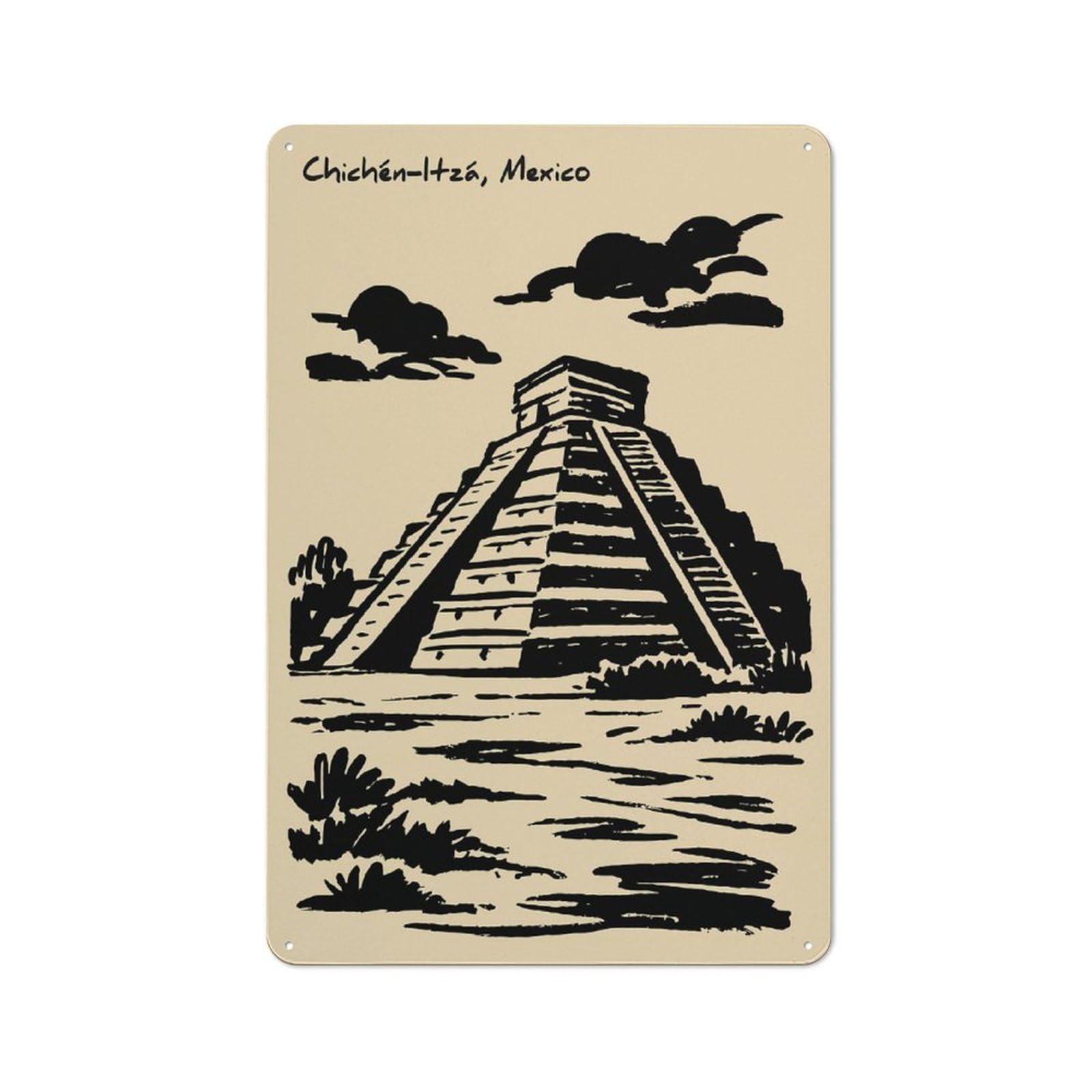 Junmoney Style-18 Chichen Itza Pyramid In Mexico Retro Tin Wall Plaque 30X20cm For Hobby Room Or Studio, For Garage, Workshop And Man Cave Decoration