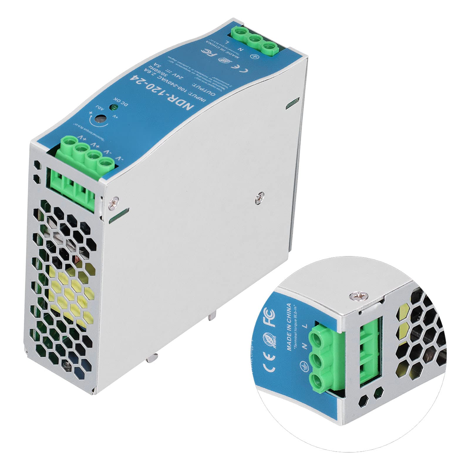 NDR-120-24 Fuente de Alimentación de Riel 5A 120W Interruptor Industrial para Operación Rápida y Segura AC100-240V