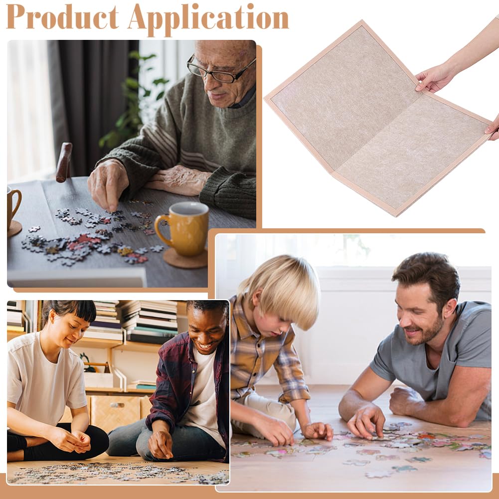WADORN Tapis de Puzzle en Feutre Pliable pour jusqu'à 500 Pièces, Plateau de Puzzle Portable et Pliable pour Stockage Facile, Surface Anti Dérapante en Feutre pour Accessoires de Éducatifs (Brun)