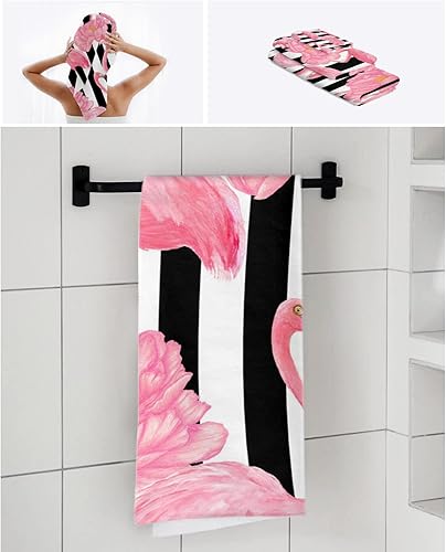 Miniatura 7 de Juego de 3 toallas de baño, toallas de ducha grandes de flamenco tropical para baño, secado rápido, altamente absorbentes, toallas de piscina,