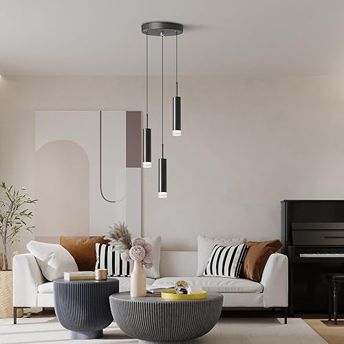 Miniatura 9 de KCO Iluminación moderna negra de 3 luces LED cilíndrica colgante de luz contemporánea ajustable isla de cocina colgante de racimo iluminación