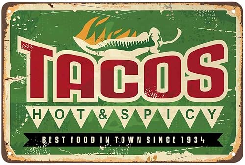 AOYEGO Letrero de estaño de Tacos, cartel de restaurante, Tacos picantes calientes, la mejor comida en la ciudad, carteles de metal vintage para