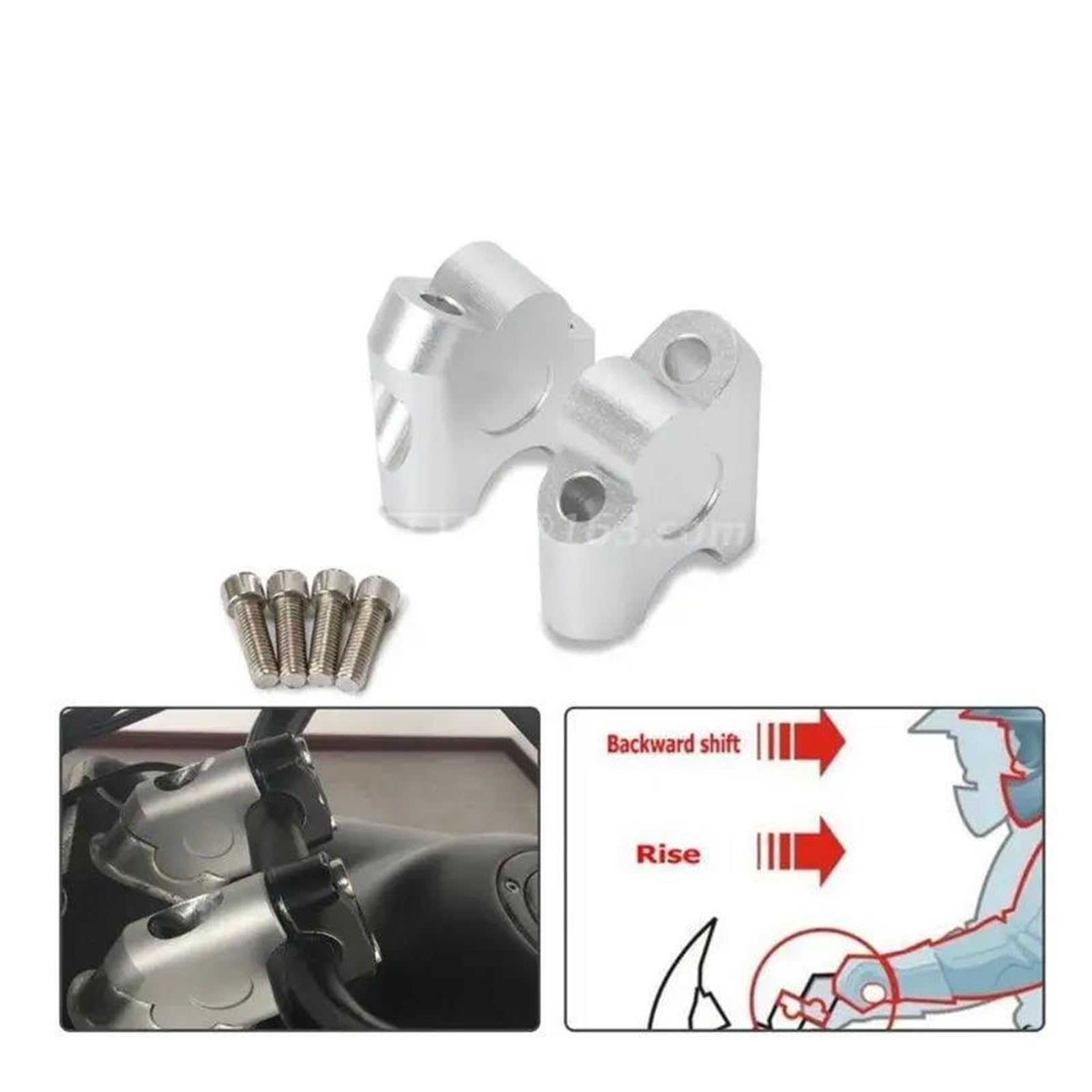 Abrazadera Manillar Elevador Manillar Motocicleta Universal Anodizado 2 Pulgadas Con Pivote Para Abrazadera Manillar Grueso 7/8 22 Mm Elevador(Plata)