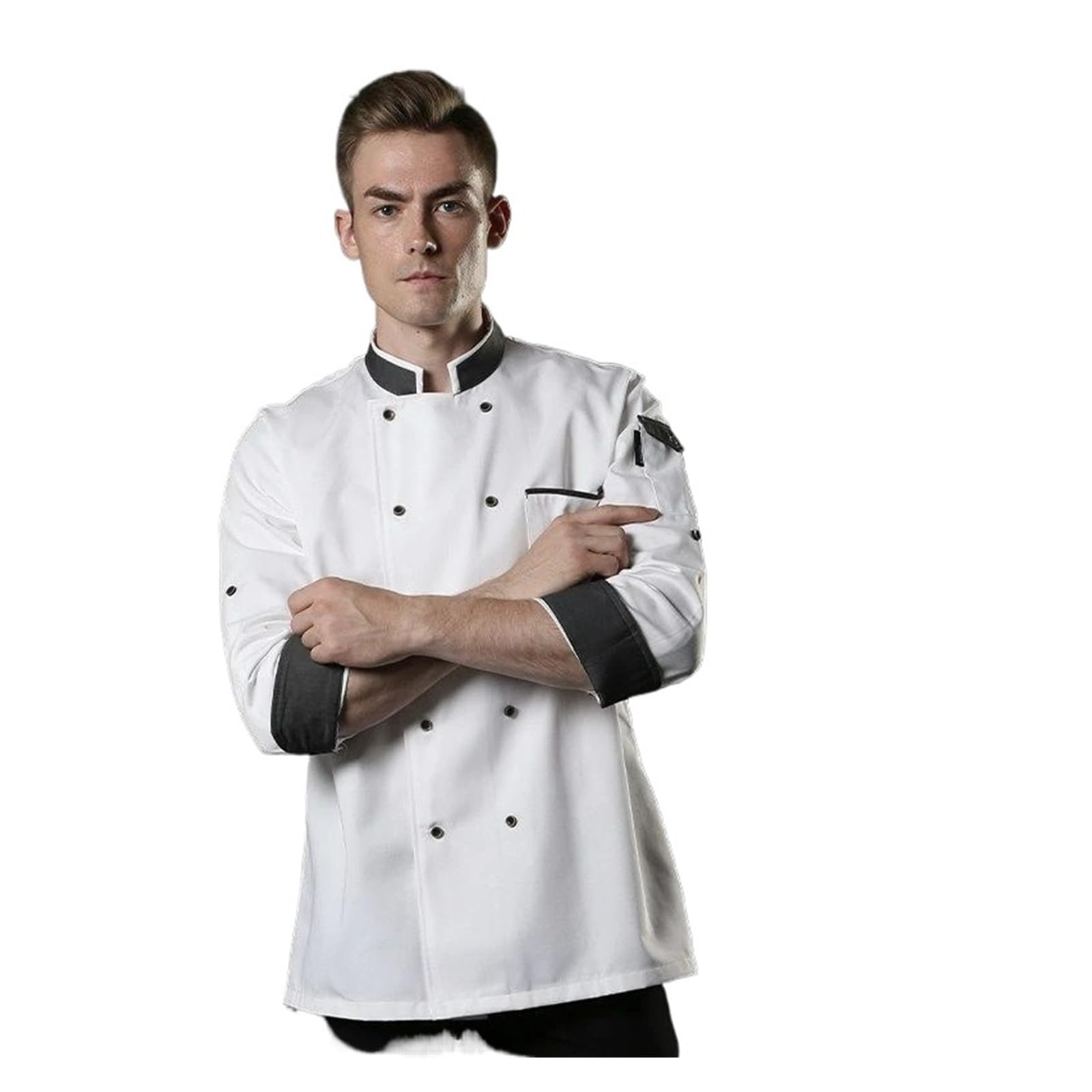 Giacca Cucina Uomo Giacca da cuoco da uomo bianca, ristorante, panetteria, servizio alimentare, manica corta, traspirante, doppiopetto, uniforme da cuoco Per Ristoranti Per Cucine Per Hotel(White jack