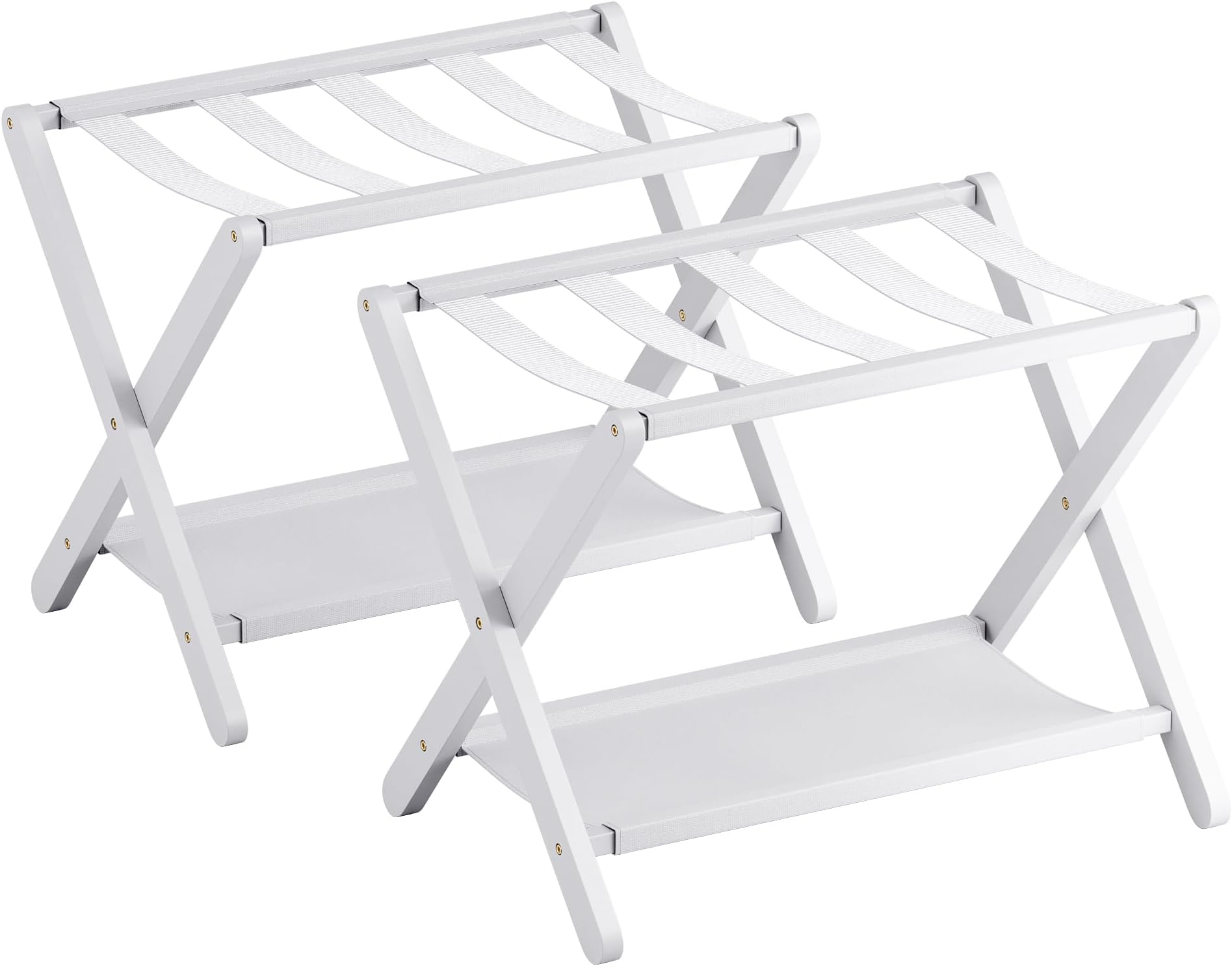 – Luggage Rack, Set of 2, Folding Suitcase Stand with Storage Shelf, Premium Bamboo Luggage Holder for Guest Room, Bedroom, Hotel, Closet, Holds up to 61 kg (White)