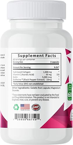 Miniatura 5 de Sundhed Max Collagen Plus C - Colágeno natural con biotina y bioperina para aumentar la hidratación antienvejecimiento y la firmeza de la piel,