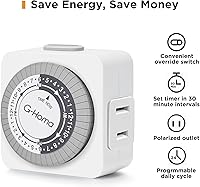 Vista 3 de G-Homa Temporizadores para Tomas Eléctricas, Temporizador Mecánico Enchufable para Interiores de 24 Horas, Intervalos de 30 Minutos, Ciclo Diario