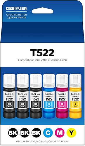 522 Ink Refill Bottles ET-2800 ET-4800 ET-2400 ET-2803 Replacement for Eco Tank 522 Ink Bottles Use for Eco Tank ET-2400 ET-2720 ET-2800 ET-2803
