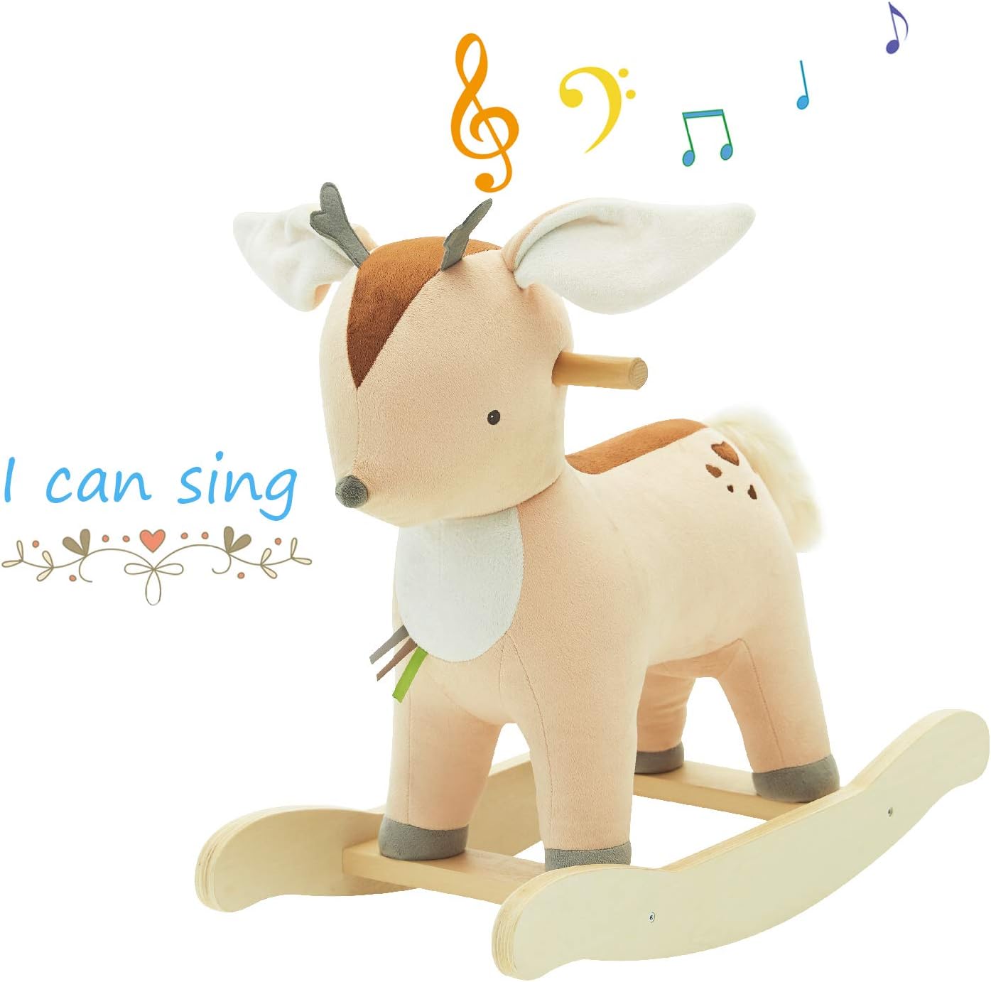 labebe 【New】 Baby Rocking Horse Plush, Male Fawn Rocker Toy with 3 Songs for Child 1-3 Years, Musical Rocking Horse/Baby Rocking Chair/Plush Rocking Animal Rocker/Infant Rocking Horse/Plush Rocker