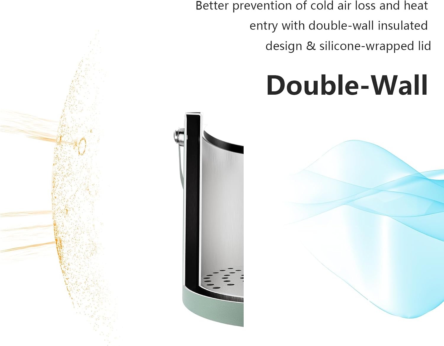 Bakpoco 3L Ice Bucket with Silicone Lid, Scoop, Tongs & Strainer, Stainless Steel Double Wall Insulated Ice Buckets for Parties & Cocktail Bar, Outdoor Champagne Ice Container Bin, Dusty Green image 4