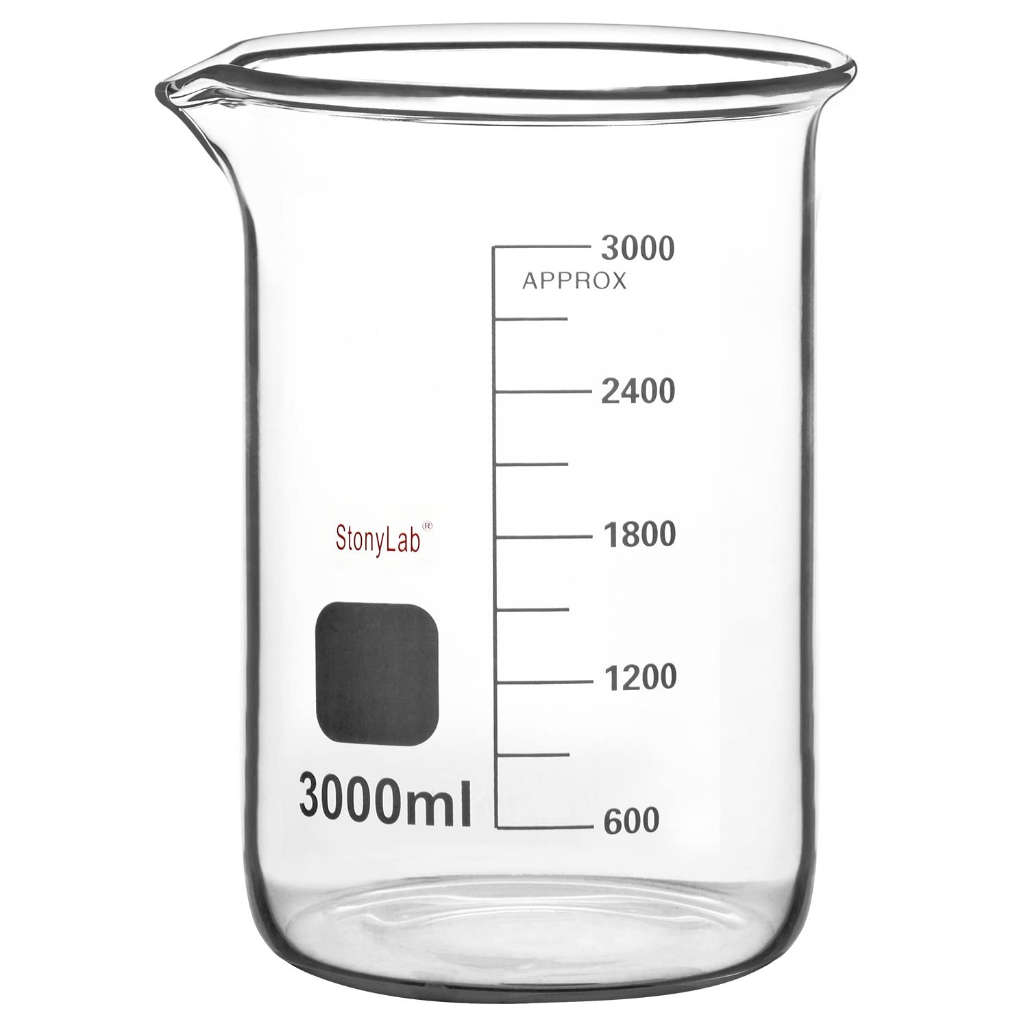 Vaso de Precipitados de Vidrio Borosilicato Graduado 3000 ml Forma Baja Griffin con Pico de Vertido