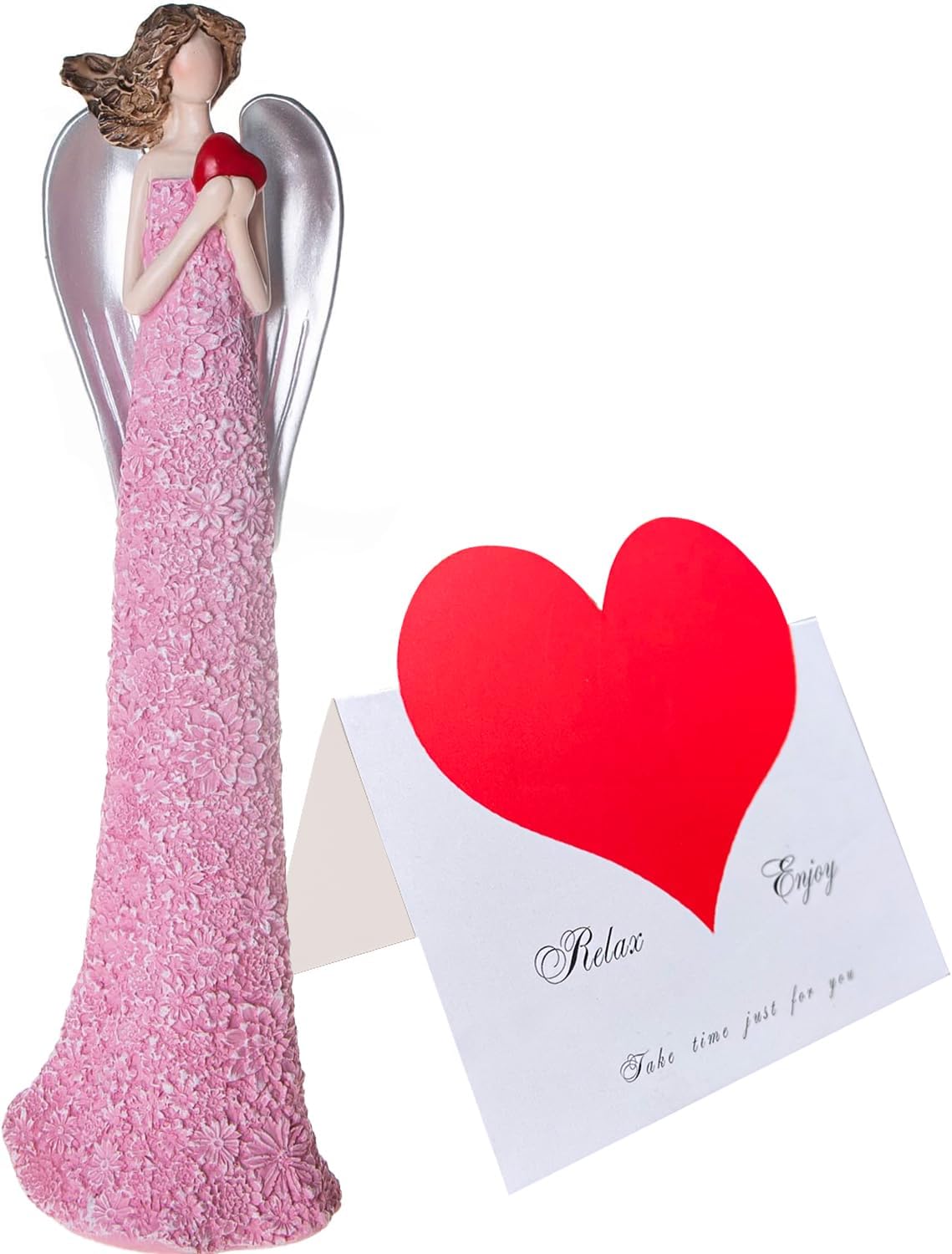 10IN Guardian Angel Figurine Holding Heart Angel Statue of Remembrance Surrounded by Love Sympathy Gift of Encouragement -Sculpted Hand-Painted Figure
