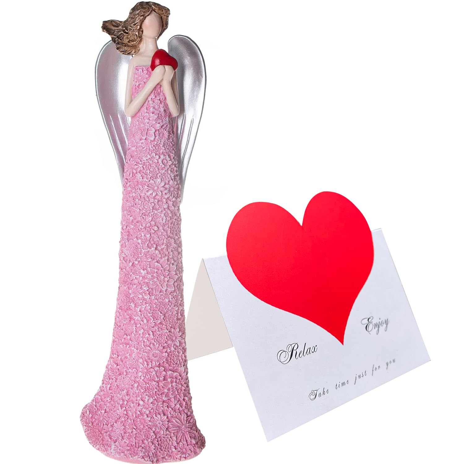 10IN Guardian Angel Figurine Holding Heart Angel Statue of Remembrance Surrounded by Love Sympathy Gift of Encouragement -Sculpted Hand-Painted Figure