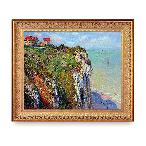 The Cliff At Dieppe by Claude Monet Framed Size:24.5x20.5 inches,Image Size:20x16 inches World Classic Reproductions For HomeDecor,Vintage Pattern Gold Frame