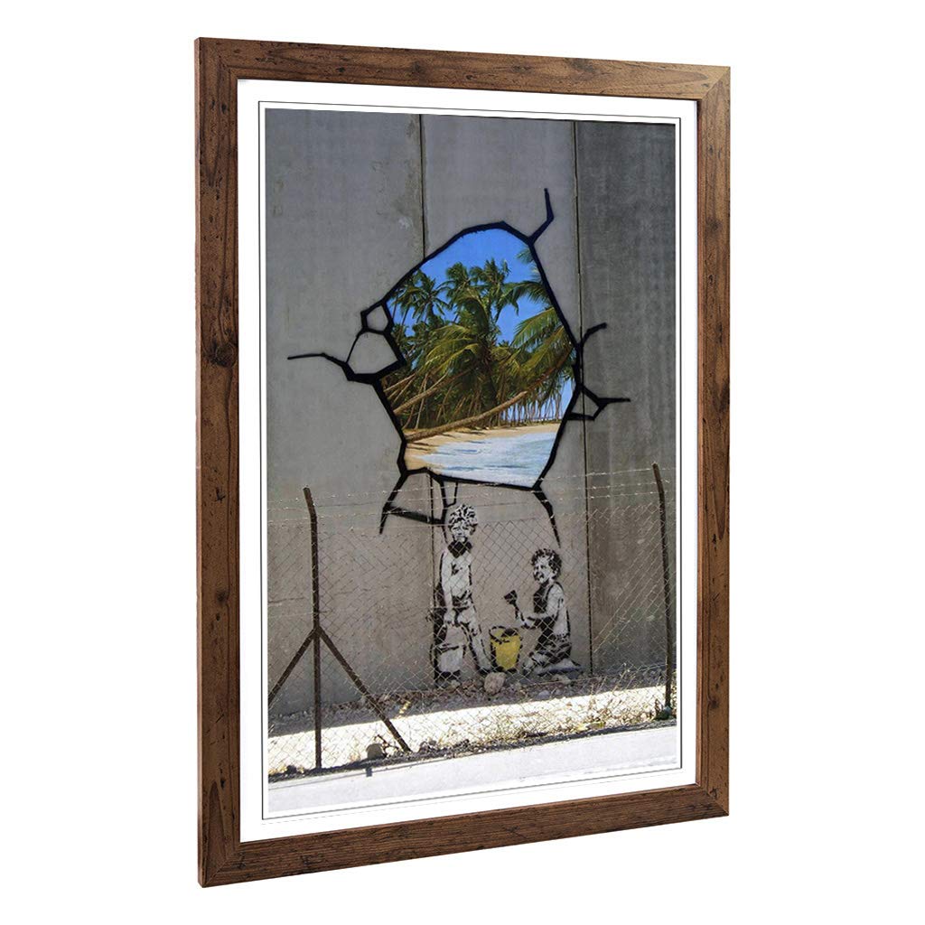 Big Box Art Framed Print of Banksy Gaza Palestine Graffiti Design | Wall Art Picture | Home Decor for Kitchen, Living Room, Bedroom, Hallway, Walnut, A2 / 24.5x18 Inch / 62x45cm