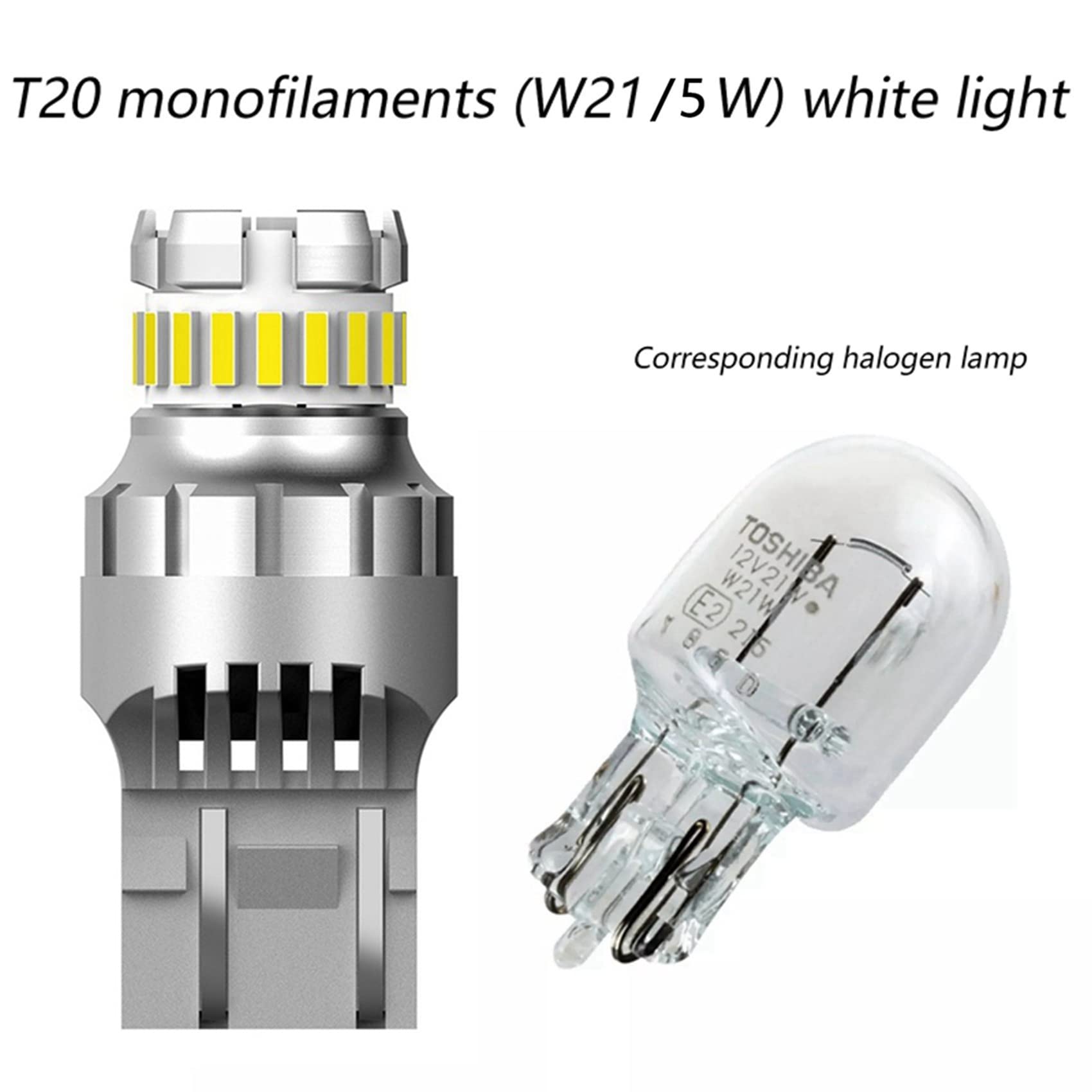 Ampoules LED T20 W21W Blanc 6000K 1300lm - Lot De 2 Pour Feux Diurnes/recul