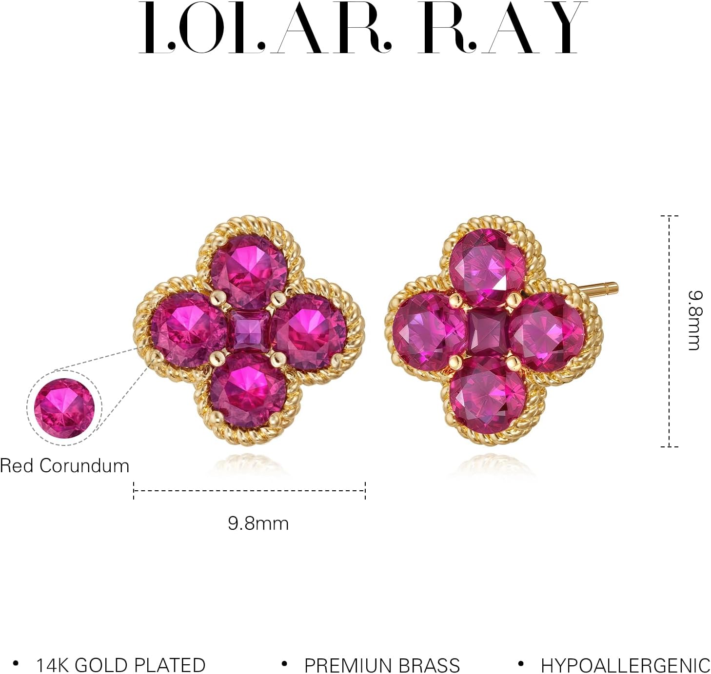 Clover Earrings for Women - 12 Month Birthstone Earrings 14k Gold Plated Four Leaf Clover Hypoallergenic Stud Lucky Jewelry Gift for Women - Image 4