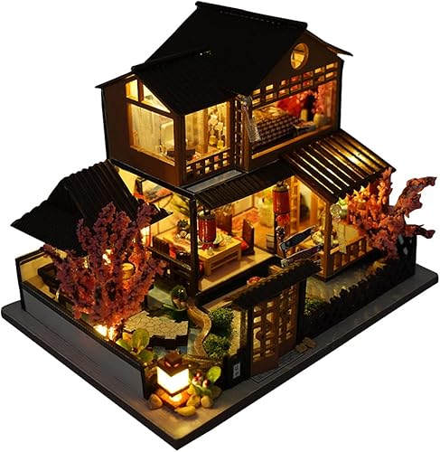 TOPBSFARNY Casa de muñecas de madera en miniatura japonesa/mar/mercado de casas de coches, kit de casa de muñecas, construcción de villas, modelo