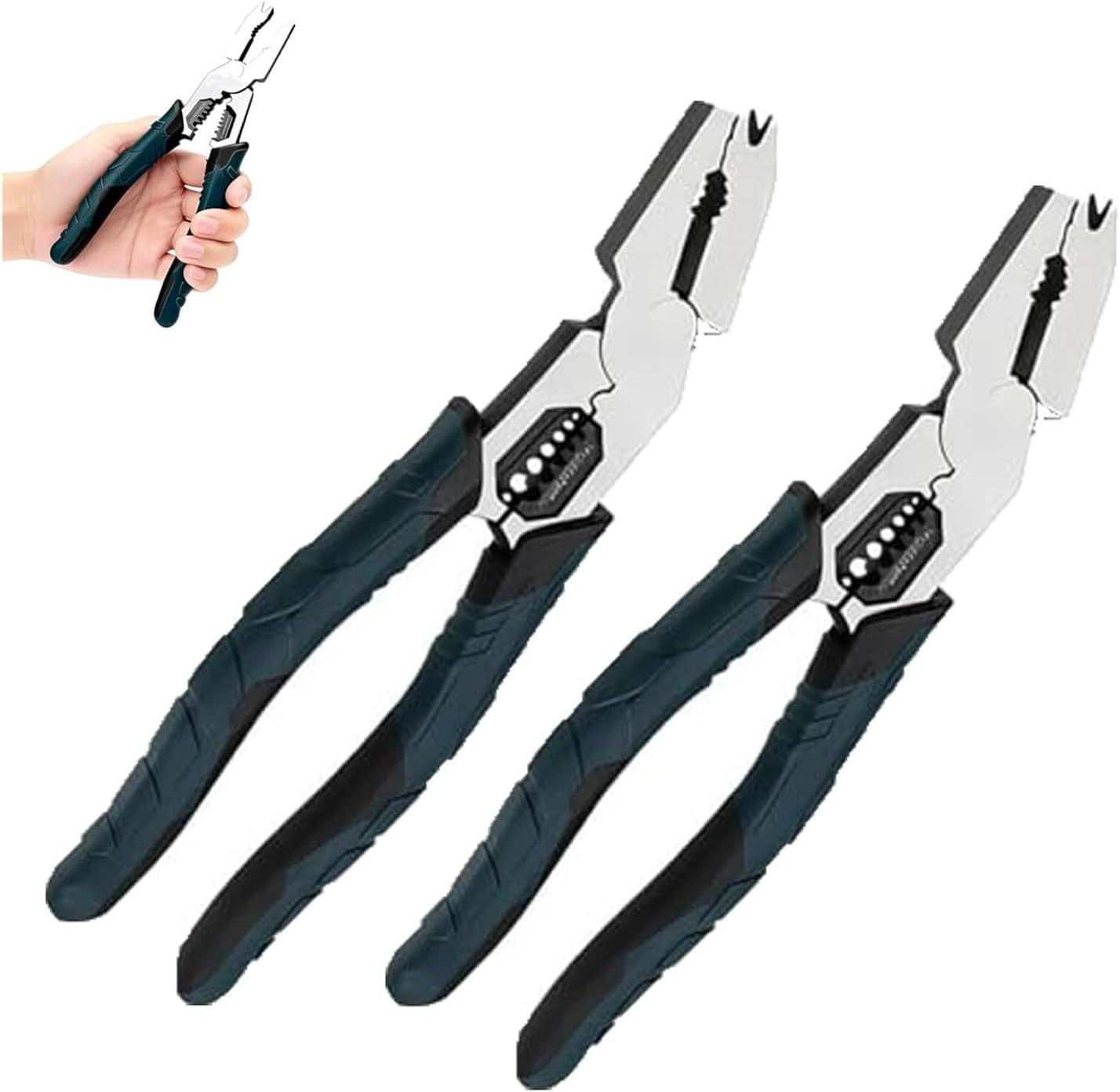 Industrial-Grade Multi-function Cutting Pliers, 9-in-1 Multi-Functional Pliers Nail Puller/Wire Cutter/Stripper/Crimper—Compound Action Leverage Design,Professional Cutting Tool for Home Repair (2pcs)