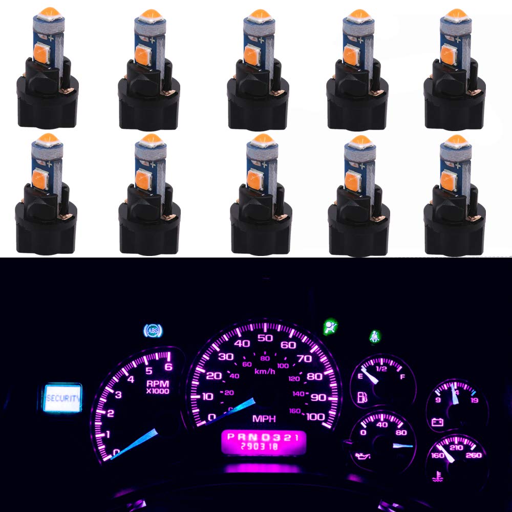 WLJH Super Bright Pink T5 Dash Light Bulbs Car Replacement Instrument Panel Cluster Gauges Warning Indicator Lights 73 74 286 2721 Led Bulb with PC74 Twist Lock Socket,Pack of 10