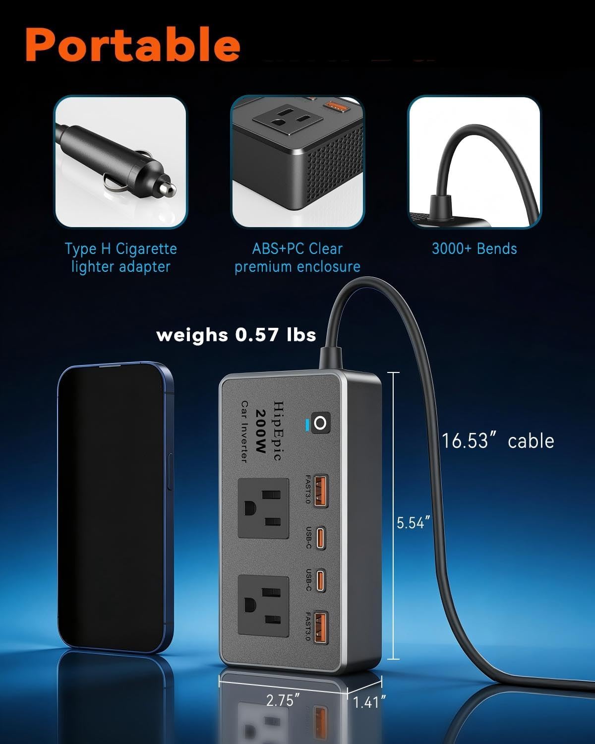 200W Fast Charging Car Power Inverter 12V DC to 110V/120V AC,Car Outlet Adapter-24W USB A/C QC3.0& PD3.0 for Laptop,Power Inverters for Vehicle Minivan SUV RV Road Trips Camping Essential(Black)