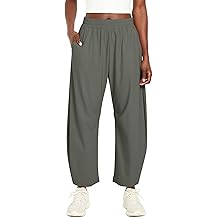 Womens Barrel Ankle Pants Quick Dry Lightweight Hiking Pants Wide Leg High Waisted Baggy Trousers with Pockets