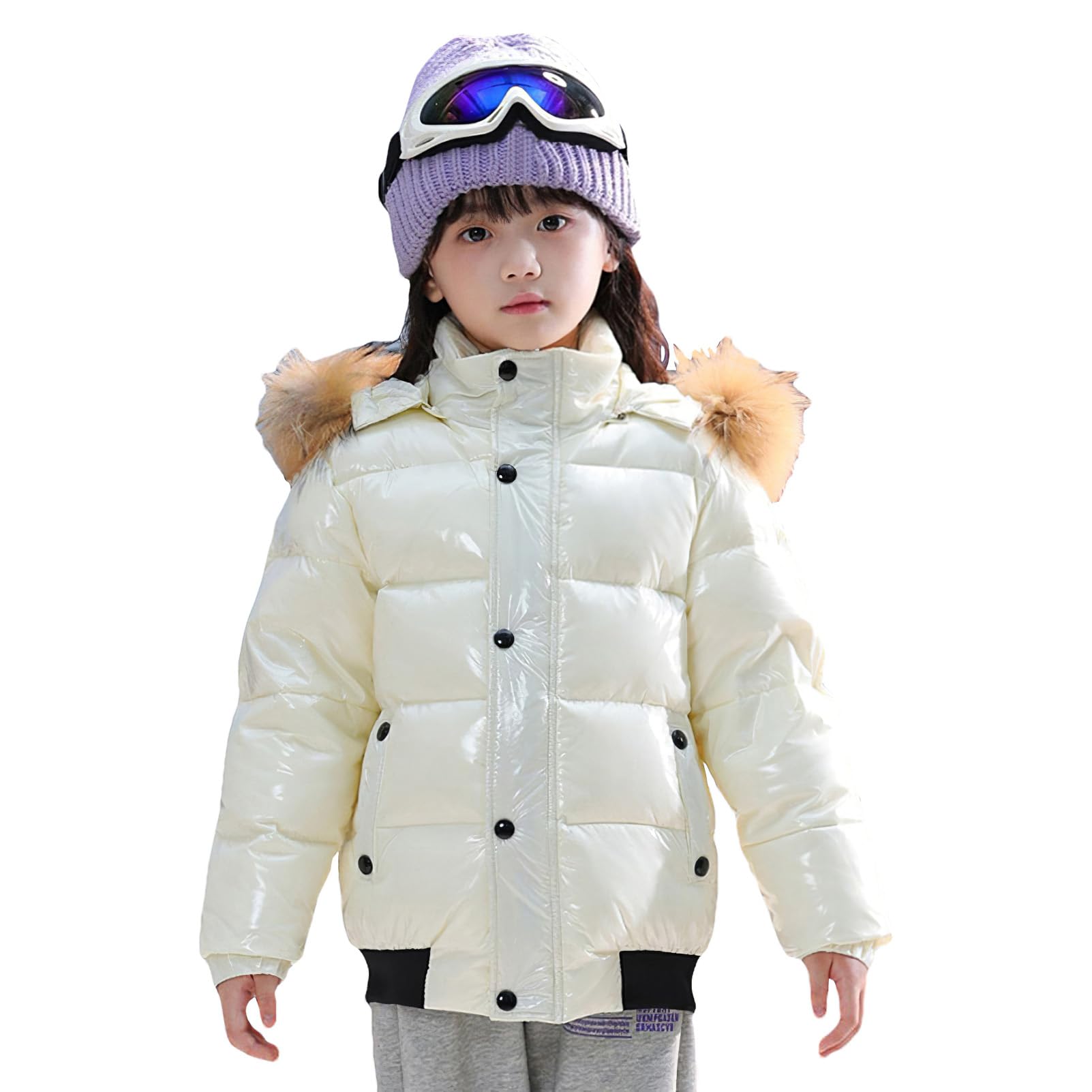 amropi Bambine e Ragazze Cappotto di Piumino Invernale Lucido Giacca con Cappuccio in Pelliccia Caldo Capispalla