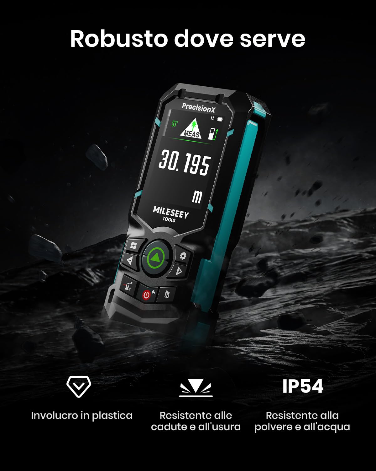 MiLESEEY S50 Metro Laser con Raggio Verde, 120 m Misuratore Laser, P2P Metro Laser Professionale, Allineamento Laser Laterale, Ricaricabile, Display IPS da 6,1 cm, All'Interno All'Esterno