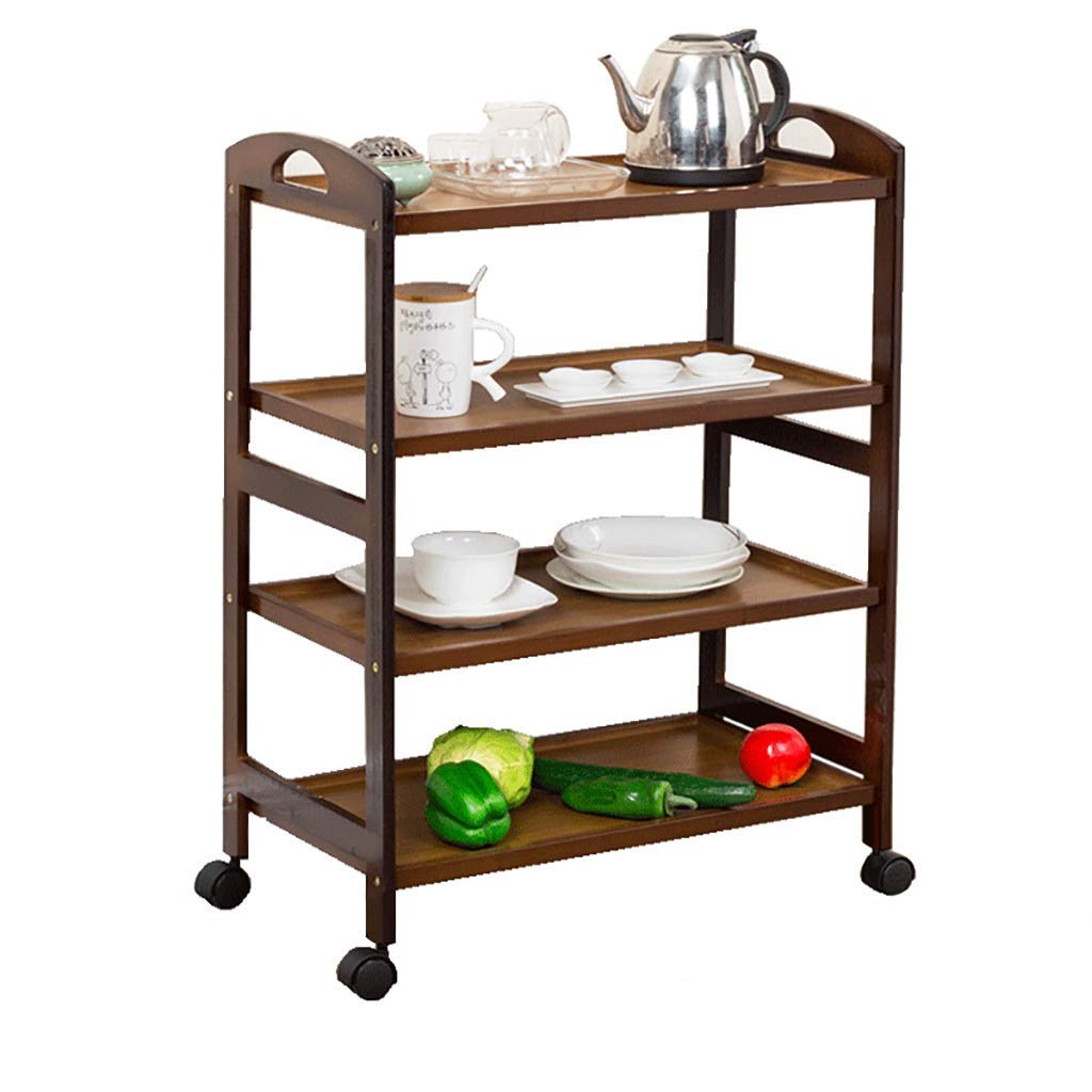 Carrito de comedor con soporte de madera y ruedas con freno