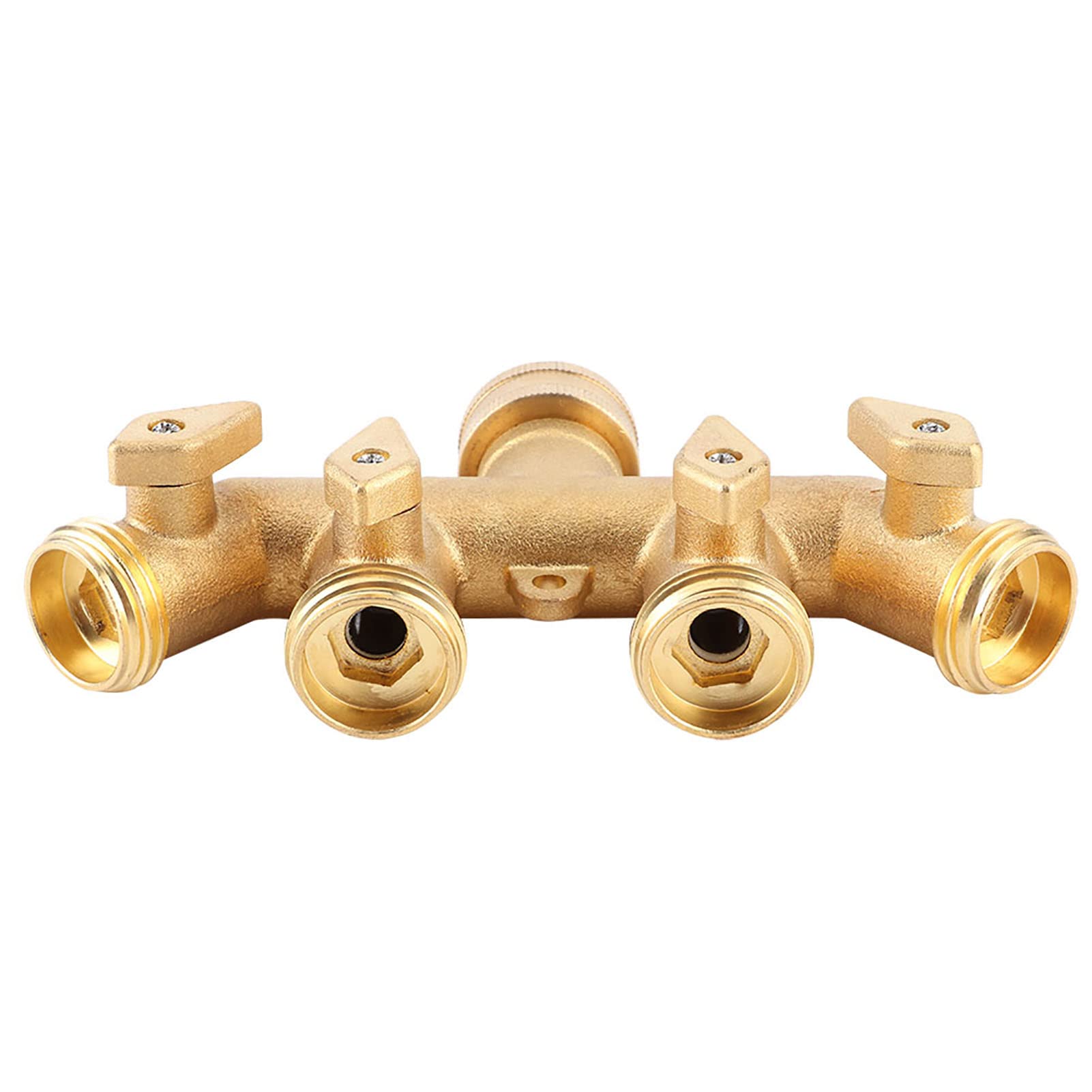 Divisor de Manguera, Divisor de Grifo de Latón de 4 Vías Colector de Grifo de Agua con Válvulas de Bola, Conector Adaptador de Manguera para Riego de Jardín
