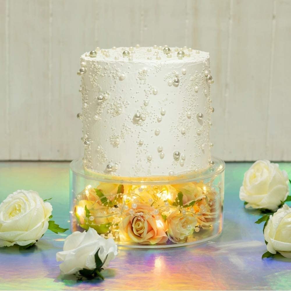 2pcs Soporte Acrílico Rellenable para Tartas,Caja Cilíndrica Redonda,Centro de Mesa Decorativo para Bodas y Fiestas de Cumpleaños (15x10cm, 25x10cm)