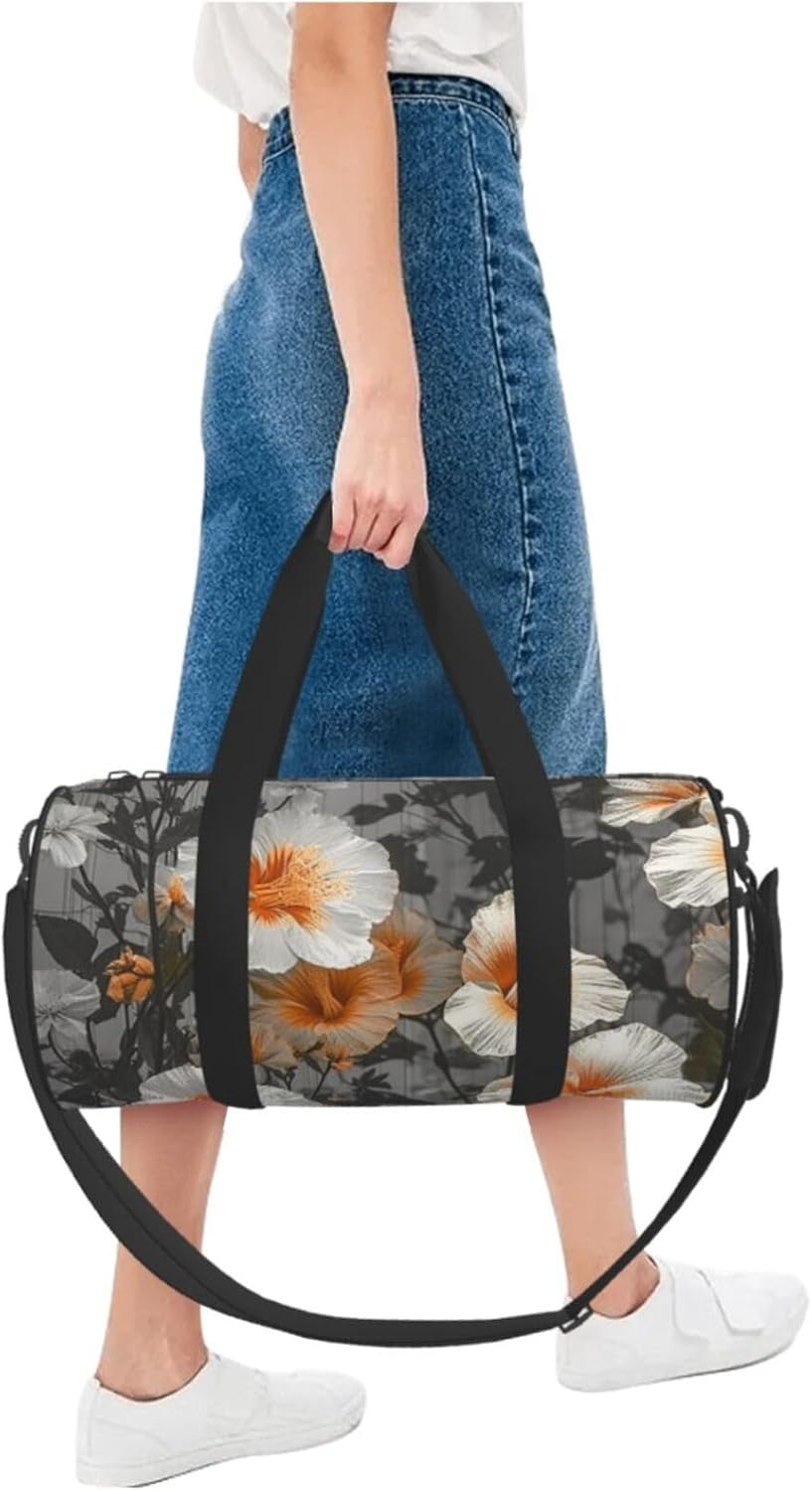 Travel Duffle Bag Lightweight Sports Gym Bag for Men Women Foldable Carry on Weekender Overnight Bag Blooming Hibiscus Flowers Canvas Sport Duffel Bag for Yoga Business Trip