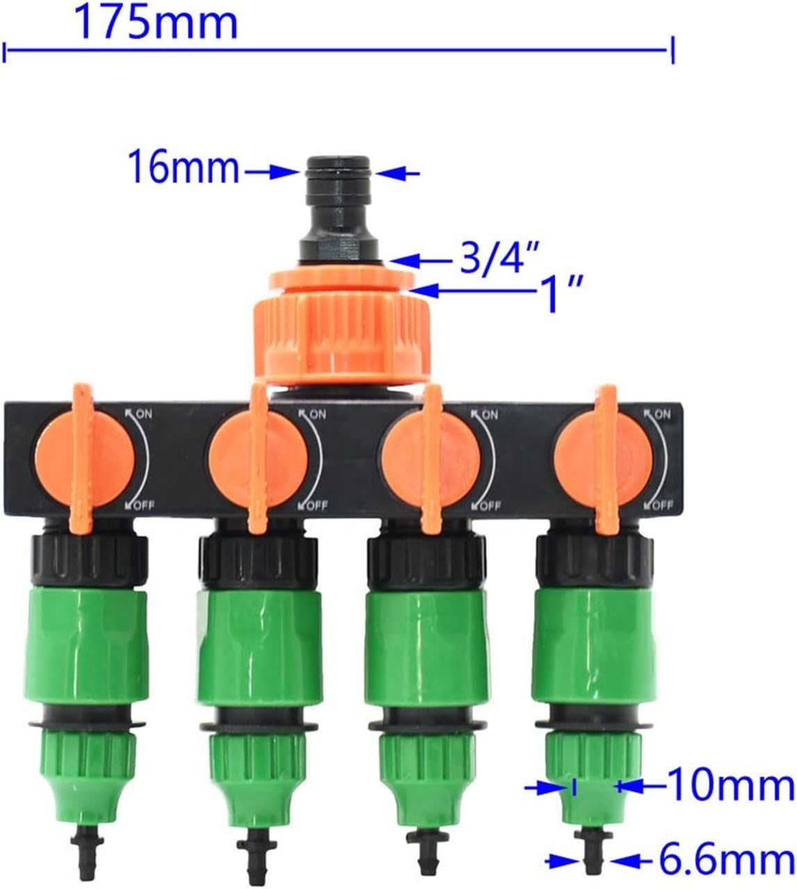 Hose Connector 1/4 3/8 Inch Hose 4 Way Garden Tap Water Dispenser Irrigation Valve with Female 1/2" 3/4" 1" 4/7 8/11 Hose Diverter with Four Outlets 1 Piece