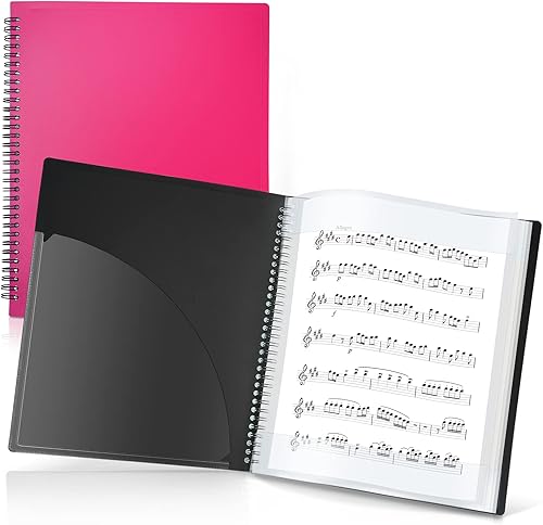 CRANBURY Carpeta de partituras de 8.5 x 11 pulgadas, soporte de música de doble uso (rosa), almacena páginas dentro de 24 fundas protectoras o anota