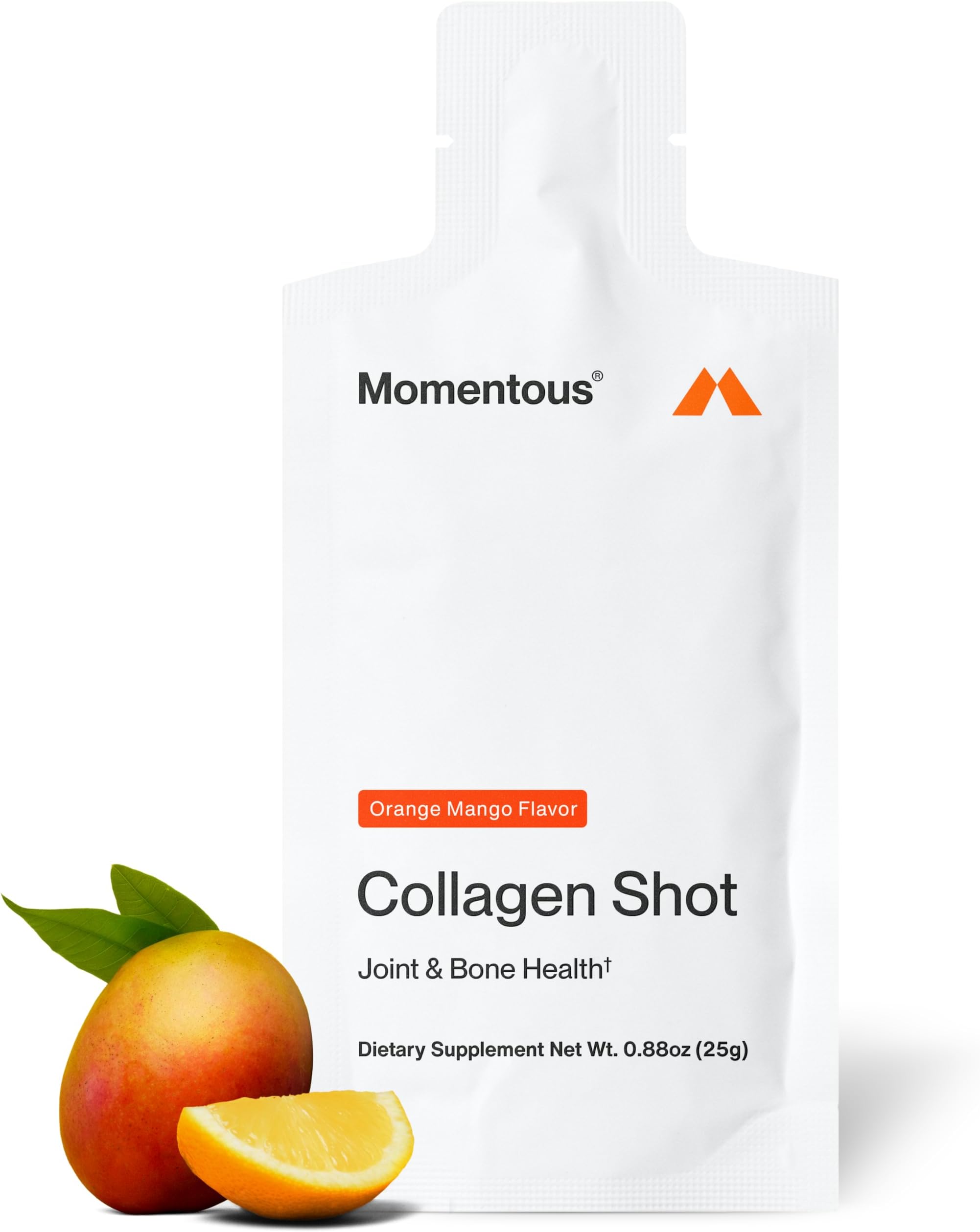 Momentous Collagen Shot Supplement - Hydrolyzed Bovine Collagen & Vitamin C to Help Support Joint, Bone, & Connective Tissue Health - NSF Certified for Sport - Orange Mango - 25g/Serving - 15 Servings